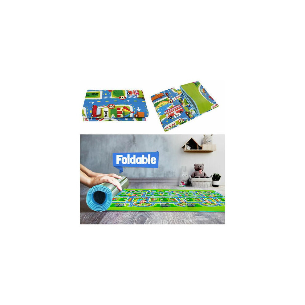 City-Themed Playroom Rug, Original Design With Fun City Traffic Pattern, Extra Large For Ample Play Space, Washable And Easy Maintenance, Foldable Pac