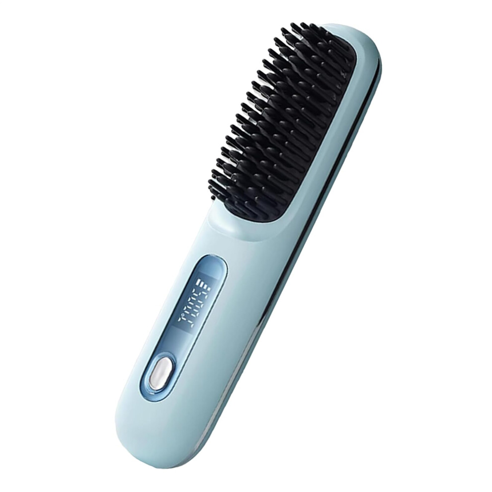 Blue Hair Straightener Brush Cordless Portable Ceramic Comb With Led Display 3 Temperature Settings For Wet And Dry Hair