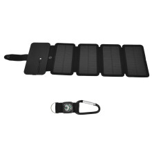 Cargador solar para exteriores con diseño plegable, batería externa solar de carga rápida con doble salida USB y salida de línea para uso