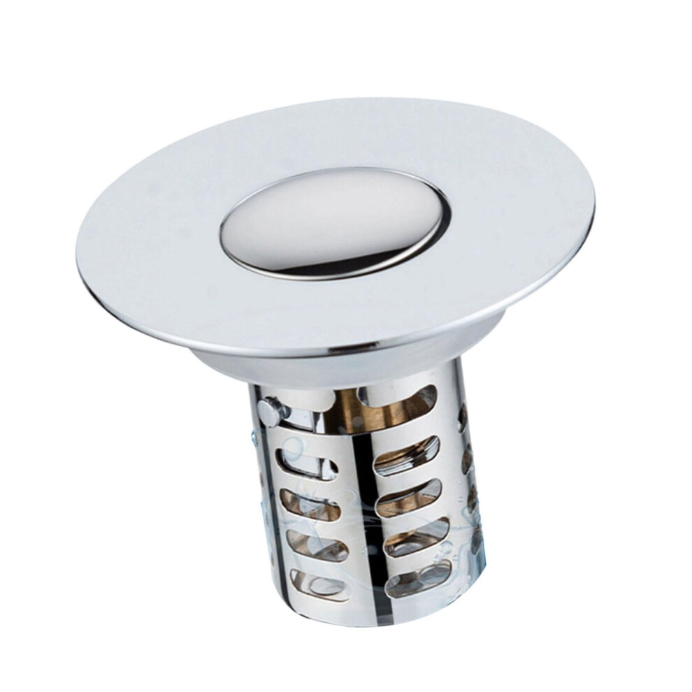 Bathroom Sink Drain Plugs With Push Button, Odor Prevention Filter, Stainless Steel Hair Catcher, Not Clog Design 9339159632000