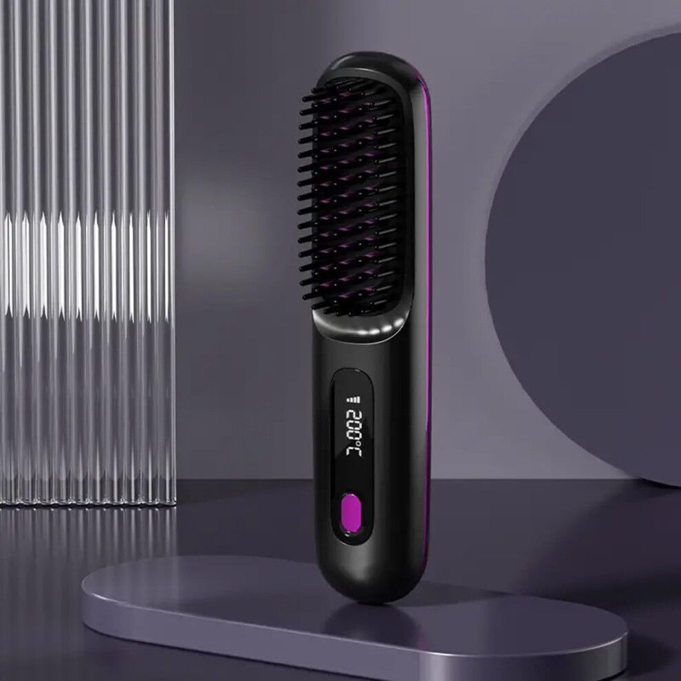 Black Portable Hair Straightener Cordless Comb With Negative Ion 4000Mah Fast Heating Rechargeable Brush