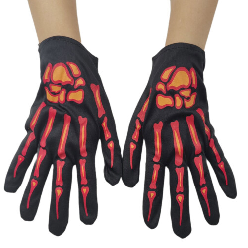 Halloween Party Gloves with Bone Pattern Punk Style Costume