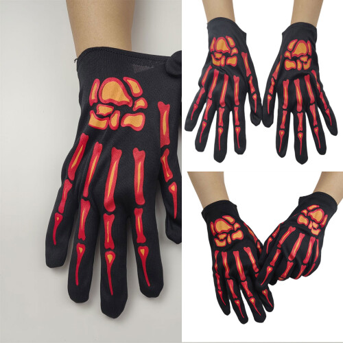 Halloween Party Gloves with Bone Pattern Punk Style Costume 1