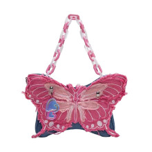 Womens Elegant Shoulder Bag with Acrylic Chain Butterfly Denims