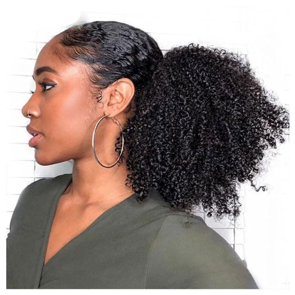 Unisex Ponytail Extensions Afro Kinky Curly 3C/4A Human Hair Drawstring 24 Inch
