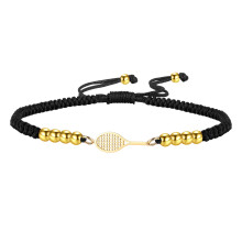 Bracelet à breloques raquette géométrique,-corde noire dorée