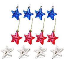 Décorations de sapin de Noël, ornements étoiles patriotiques, étoiles bleues, rouges et argentées éclatantes pour la fête de l'Indépendance,