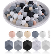 Silikonihelmet askarteluun, kuusikulmaiset geometriset helmet, korkealaatuinen silikoni korujen valmistukseen, helposti puhdistettavat