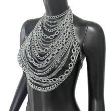 Cool Chest Chain Body Jewelry MultiLayer Metallic Body Chain For