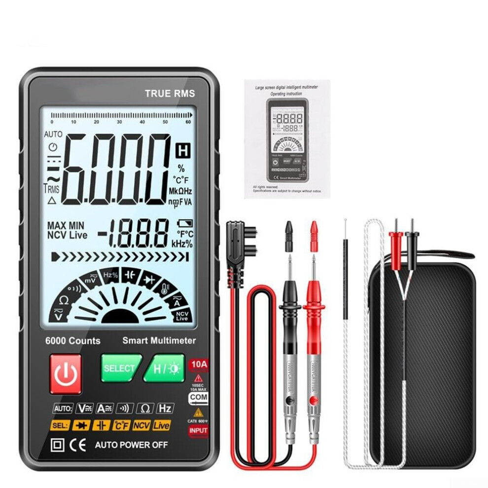 Automatic Digital Multimeter Measures Voltage Current Resistance And Frequency Black For Electrical Tasks 9339159632956