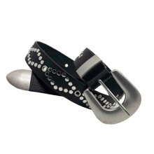Fashionable Wide Western Belt With Metal Pin Buckles Rivets