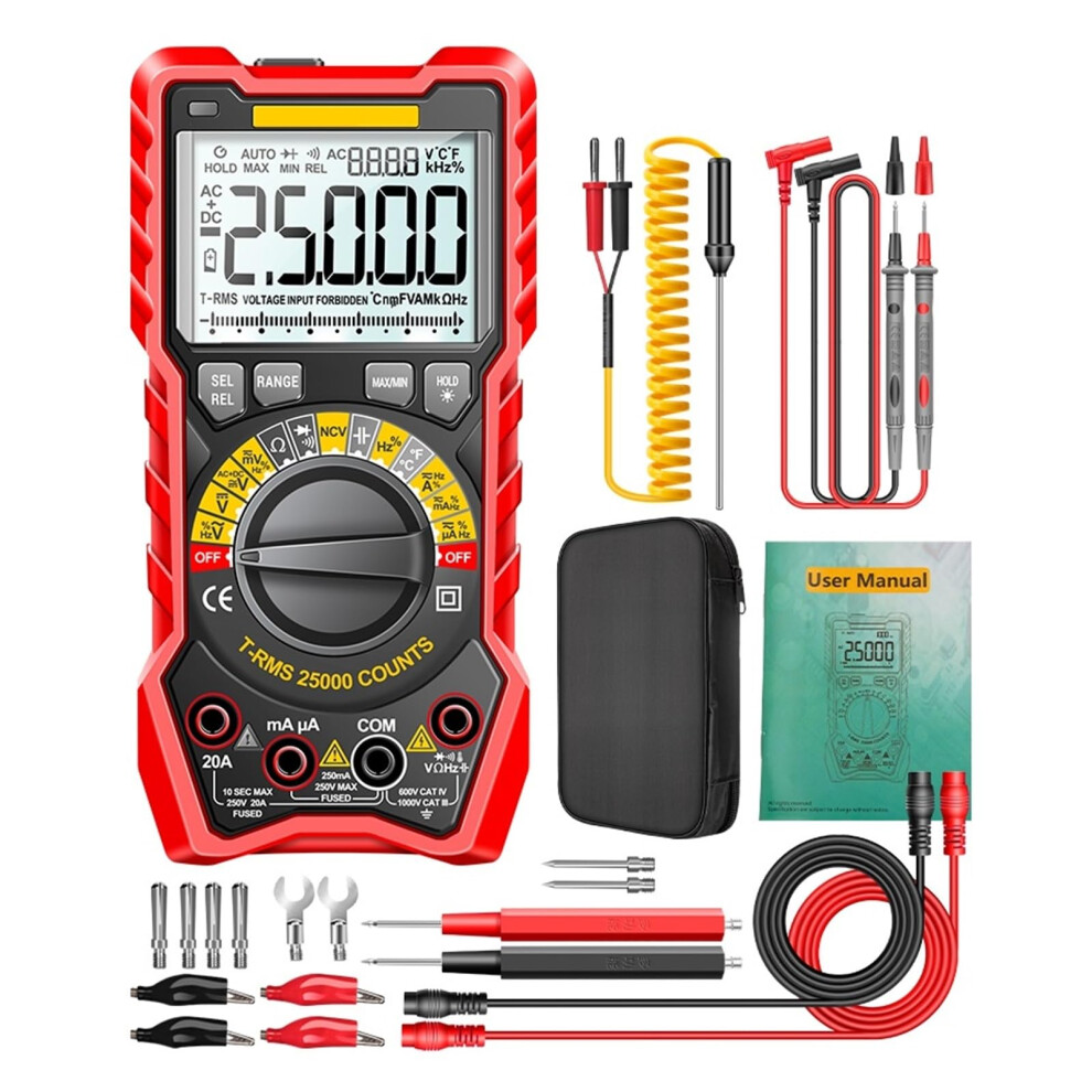 Digital Multimeter True Rms Autoranging 25000 Counts Smart Ncv Tester With Lcd Backlight Red Pro 9067246280314