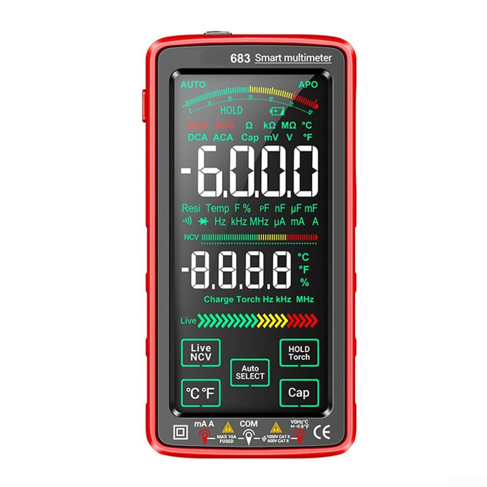 Digital Multimeter Advanced Touch Screen Usb Rechargeable Ncv Technology Auto Shutdown Backlit Display Red 9105992786848