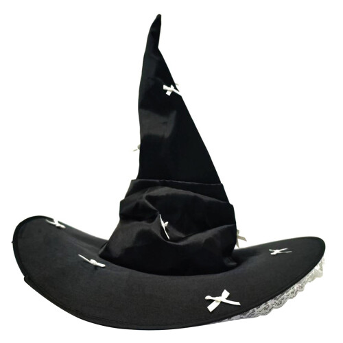Bendable Gothic Witch Hat With Lace Trim Design and Bowknot