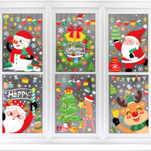 Décorations de fenêtre élégantes représentant un bonhomme de neige, le Père Noël, un renard et un élan ; motifs sur le thème de Noël pour