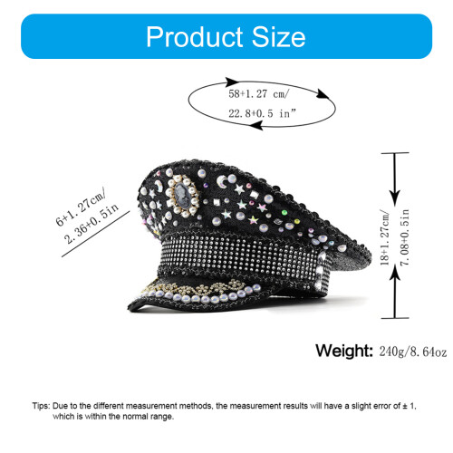 Bride Hat Shimmering Rhinestones Captain Hat Sequins Sailor Hat 2