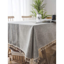 Linen Tablecloth, Washable Scratch-Resistant Material, Elegant Stitch Patterns With Tassels For Dinning Party, Suitable For Round Tables 50 Cm To 100