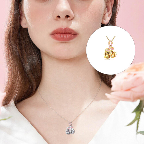 Collier élégant avec pendentif de boxe en ruban rose, design-2 1