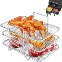 Griglia multistrato per friggitrice ad aria, in acciaio inox, per cuocere più alimenti contemporaneamente, griglie rettangolari impilabili in