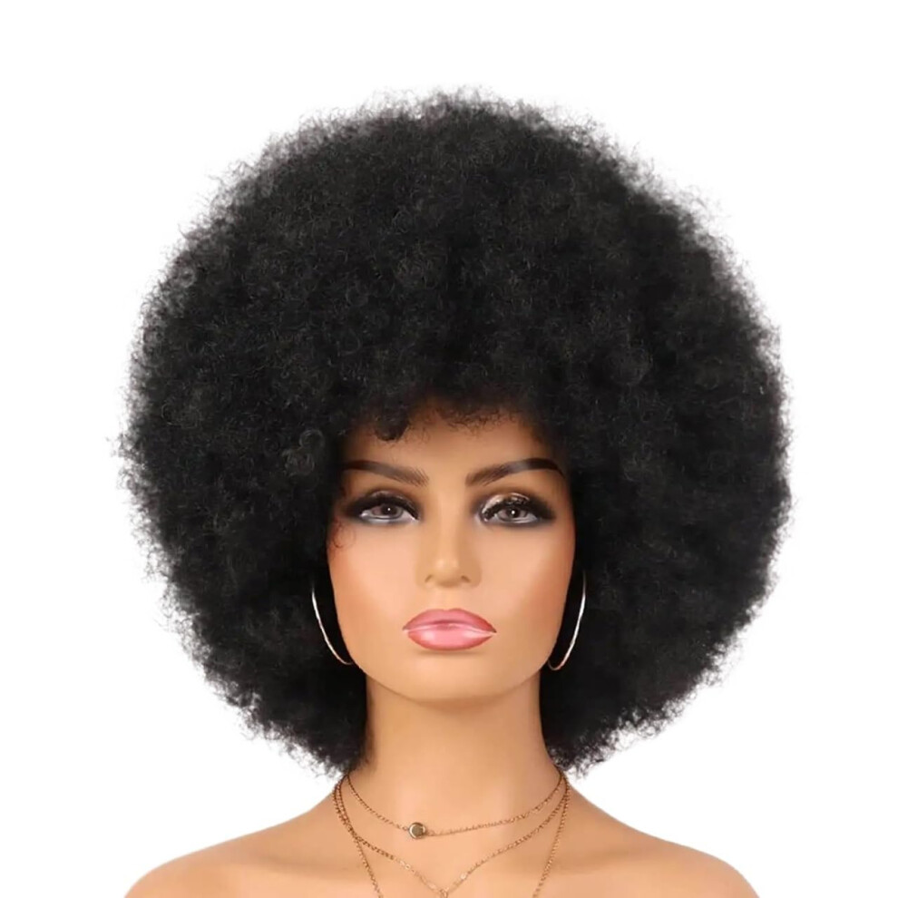 70s Afro Wig For Black Women Curly Afro Puff HeatResistant Synthetic Wig Daily And Party Costume Hair Extensions