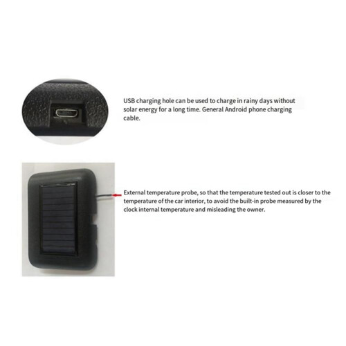 Car Solar Powered Clock 24Hour Time Display Auto Brightness Thermometer Easy Install 1