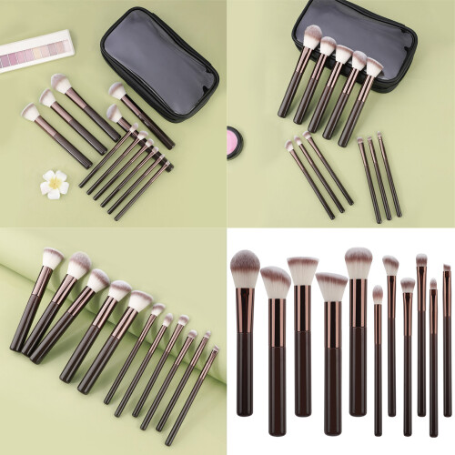 Ensemble de pinceaux de maquillage 11 pièces,-11 sacs OPP marron 1