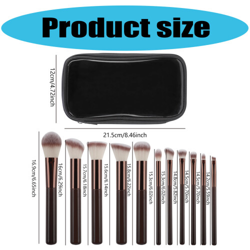 Ensemble de pinceaux de maquillage 11 pièces,-11 sacs OPP marron 2