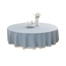 Round Tablecloth with Lace Trim, Cotton & Linen Blend Fabric Table Cover for Dining Kitchen Tabletop, Spill-Proof Waterproof Decorative Table Protecto