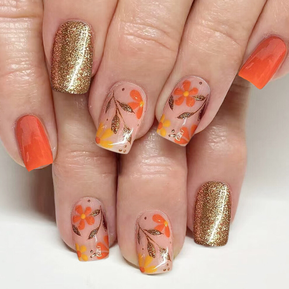 Glittering Flower Artificial Nail Tips Rectangular Artificial