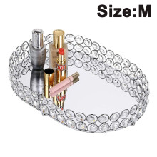 Bandeja decorativa de cristal para toucador, elegante organizador de joias com cristais brilhantes e base espelhada, perfeita para cosméticos,