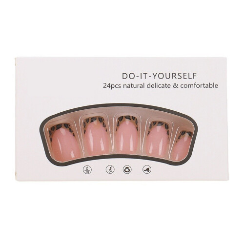 24 Stück Leopard French Tip Press On Nail Short Square Style 1