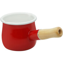 Inert & Elegant: Emaillierter Milchtopf, kleiner Stieltopf mit Holzgriff, 0,6 l Fassungsvermögen, breiter Boden und schmale Seitenwände