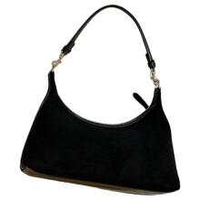 Soft Fabric Shoulder Bag Underarm Bag for Women Vintage-Black