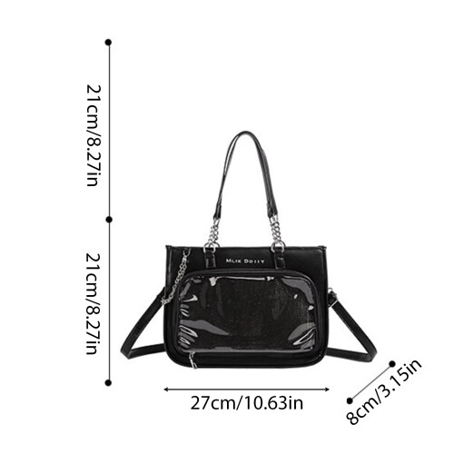 Transparente Display-Umhängetasche aus PU-Leder,-Schwarz 1