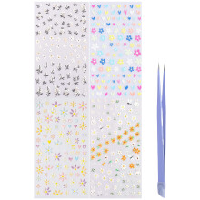 4 Sheets 5D Flower Nail Stickers Nails Decorations Flower Nails