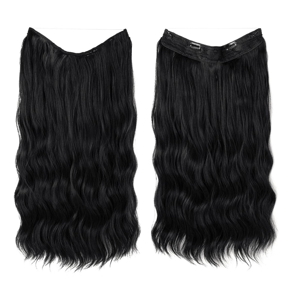 Wire Hair Extensions ClipIn 20 Inch Jet Black Synthetic Thick Curly Wavy Invisible Secret Extension With Fish Line