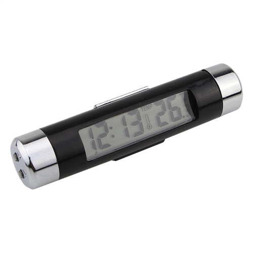 Car Dashboard Clock with Temperature Gauge and Blue Backlight for Air Vent