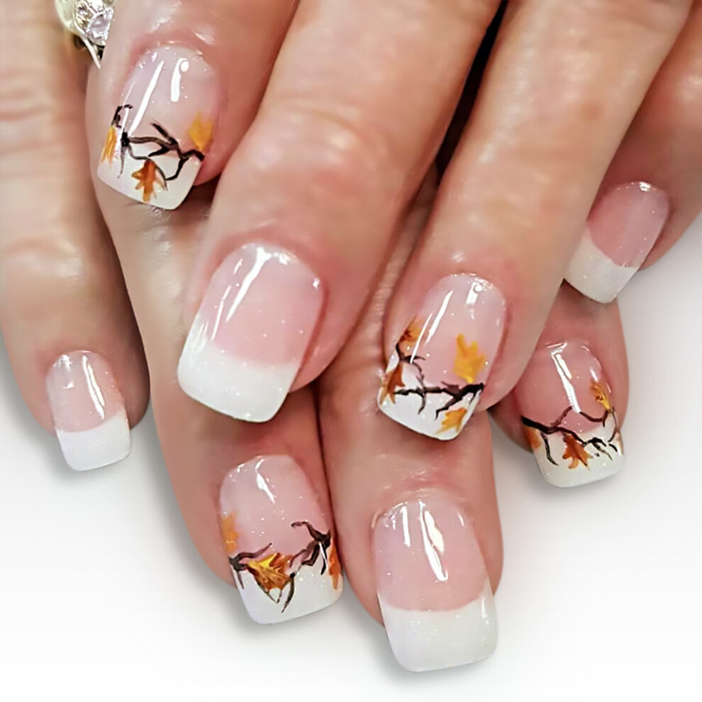 Elegant Maple Leaf Glitters Fake Nail Easy Application French