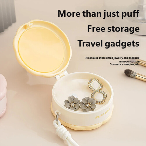 Double Compartment Makeup Sponge Case Compactly Travel-Yellow 1
