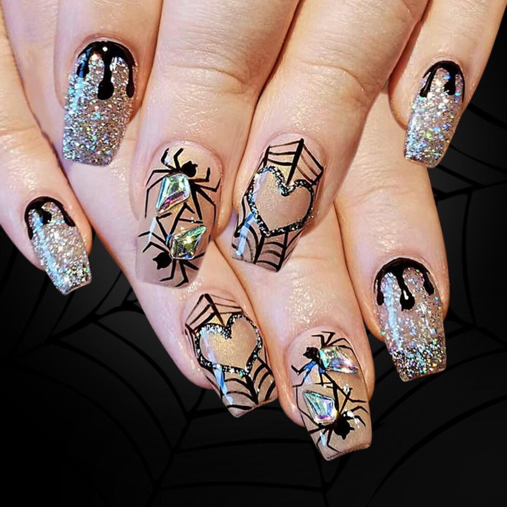 Halloween Press on Nail,Glossy False Nail Stick on Nail Full