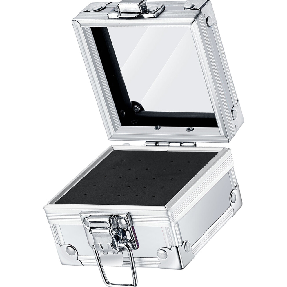 Silver Compact Nail Drill Bit Organizer Metal Manicure