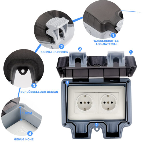 Πρίζα εξωτερικού χώρου 16A250V, IP66 Αδιάβροχη, υψηλής ποιότητας κατασκευή από PC, 1