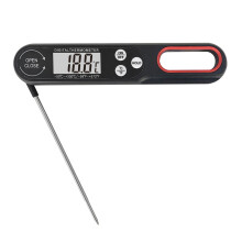 Digitales Fleischthermometer, schwarz, Lebensmittelthermometer mit Sofortanzeige, Grillthermometer mit klappbarer langer Sonde, beleuchtetem Display