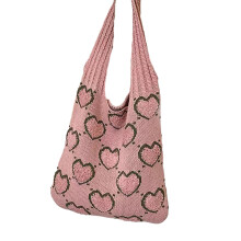 Women's Casual Crochet Bag Practical and Trendy Knit-Pink