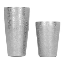 304 rustfri stål Boston shaker, ætset mønster, uvægtet cocktailshaker for hurtig lukning, jævn separation, let design og hurtig afkøling.
