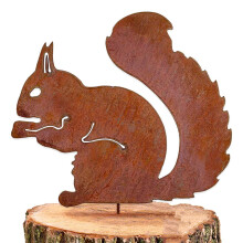 Rost Gartenstecker für Herbstdeko Draußen, Eichhörnchen aus Eisen25cm Rostoptik Gartendeko, Metall Vogel Baumstecker für Holz Zaunfiguren