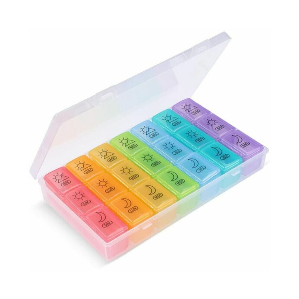 Daily Pill Container, Extra Large Weekly Pill Organizer With Double Protection, For Vitamins, Fish Oils, And Supplements (Multicolor)