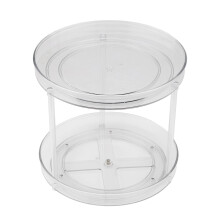 Organizador de cozinha eficiente de dois níveis, bandeja giratória em acrílico transparente com base antiderrapante, otimiza o espaço na sua