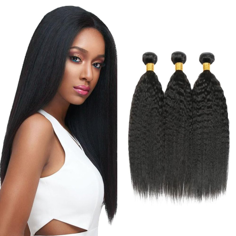 Unisex Black Yaki Straight Bundles 100% Unprocessed Human Hair #1B Natural 3 Pcs, 8A Glueless Double Weft, 300G, 26/28/30 In