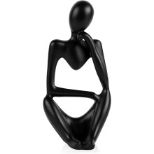 Abstracte sculptuur van een denkende persoon, artistieke decoratie voor thuis of op kantoor, milieuvriendelijk harsbeeldje in zittende houding,
